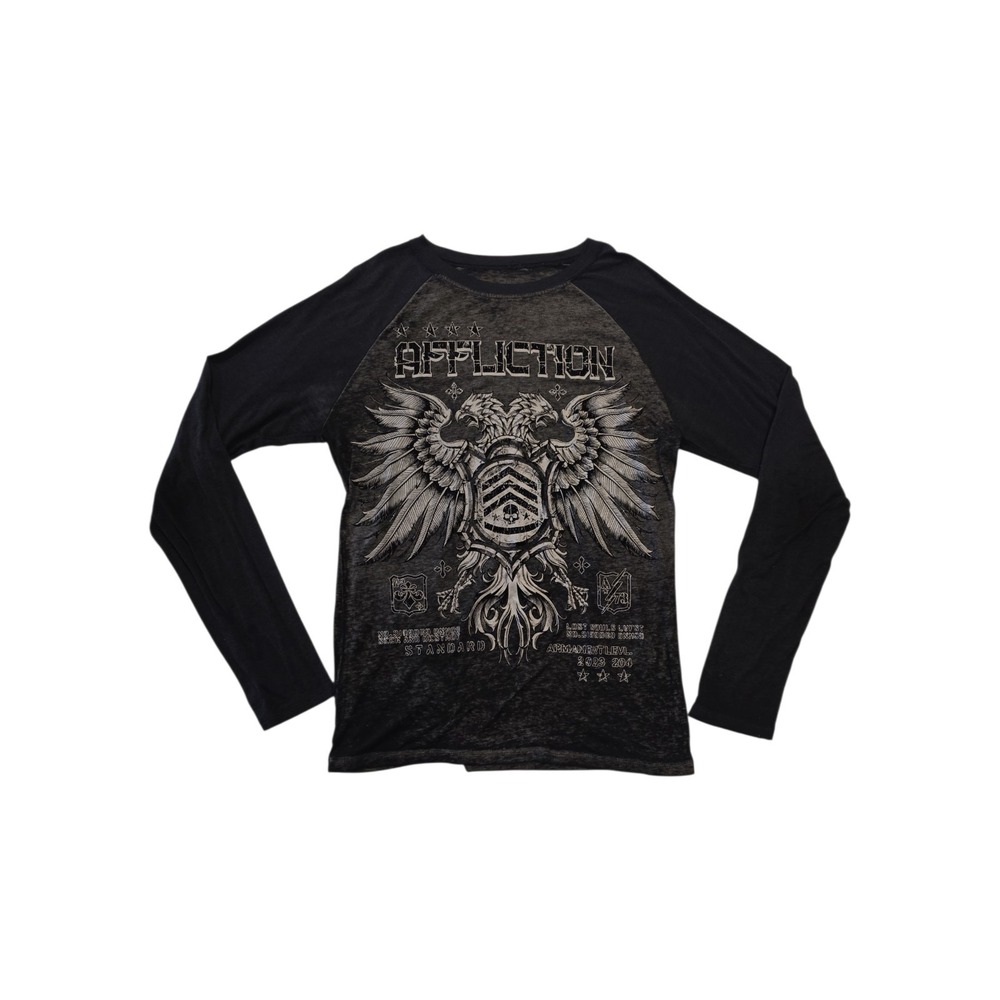 Affliction Live Fast Graphic Long Sleeve Shirt Mens Small Black Skull Wings Y2K
